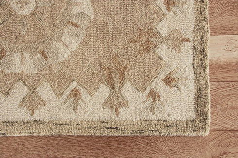 2' X 4' Tan and Beige Wool Medallion Hand Woven Half Circle Area Rug